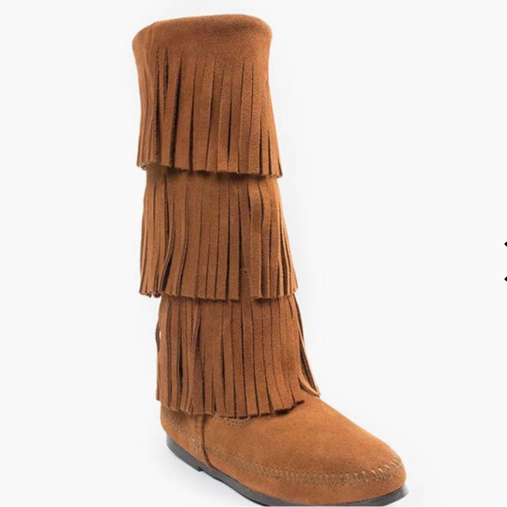 Minnetonka Brown Suede Fringe Three Row Tassel Bo… - image 1